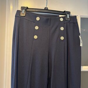 Women's Anne Klein Navy Blue Dress Pants- Gold Buttons in Front - Size Small NWT